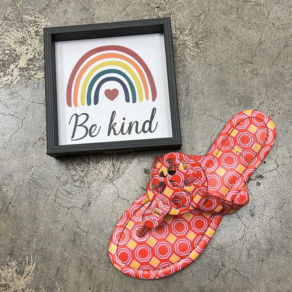 Tory Burch orange yellow print sandals - Picture 2 of 7